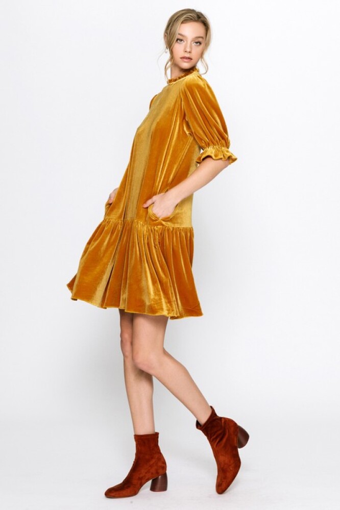 Gold farget velur kjole.