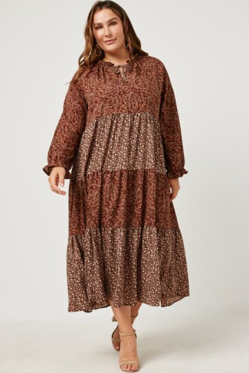 Brun midi kjole i Plus Size.