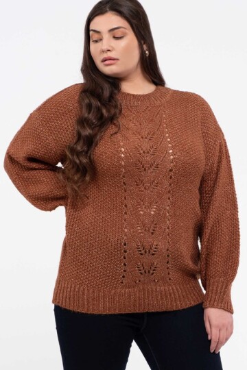 Brun Plus Size strikk genser.