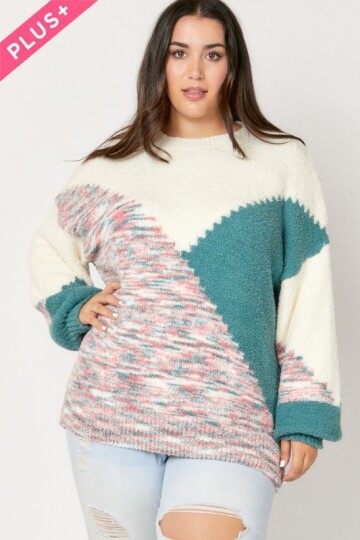 Sage farget genser i plus size.