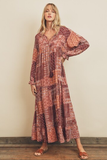 Patchwork print Maxi kjole