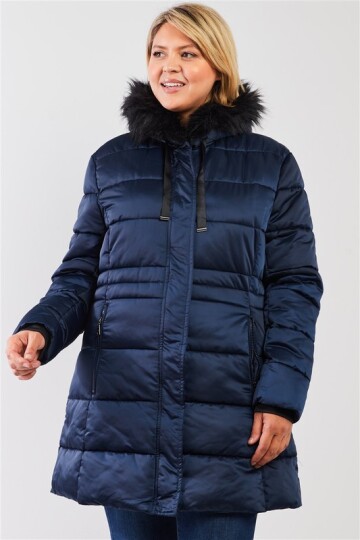 Glossy puffer plus size vinter jakke.