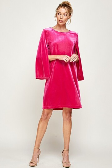 Fuchia rosa cape velur kjole.