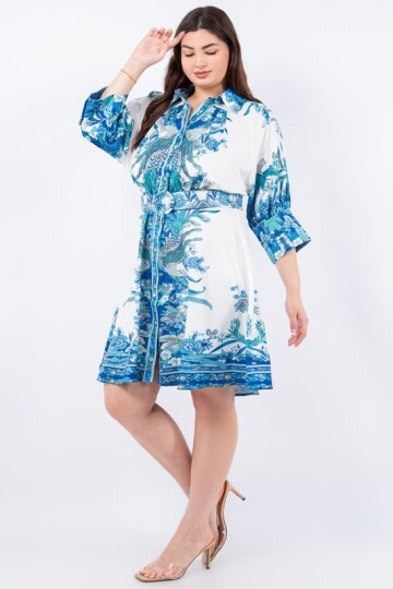 Plus size mini dress in blue.